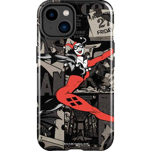 DC Comics Harley Quinn Vintage Action pose pattern iPhone 15 Plus Impact Case