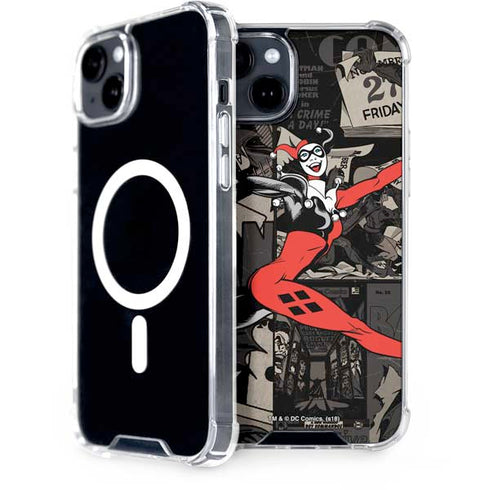 DC Comics Harley Quinn Vintage Action pose pattern iPhone 15 Plus MagSafe Case