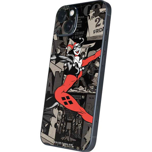 DC Comics Harley Quinn Vintage Action pose pattern iPhone 15 Plus Skin