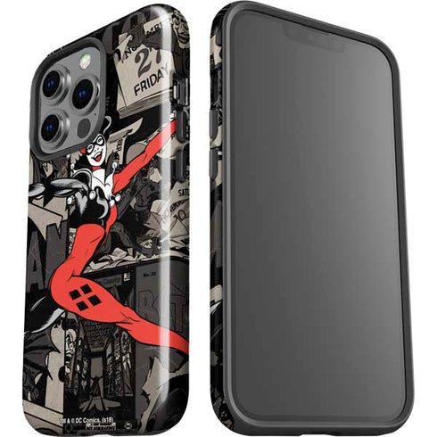 DC Comics Harley Quinn Vintage Action pose pattern iPhone 14 Pro Impact Case