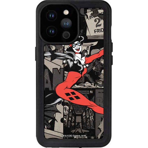 DC Comics Harley Quinn Vintage Action pose pattern iPhone 14 Pro Max Waterproof Case