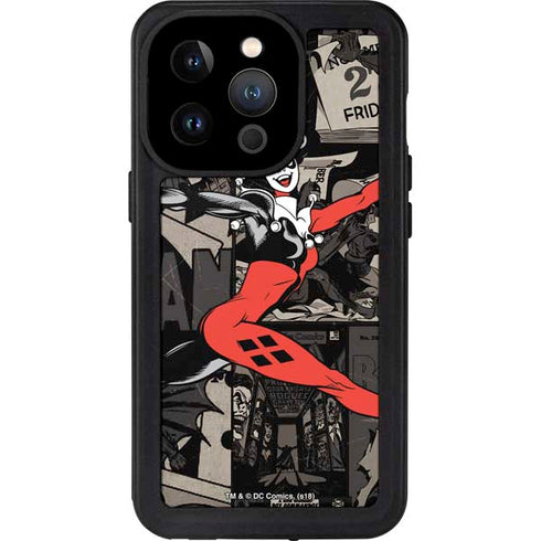 DC Comics Harley Quinn Vintage Action pose pattern iPhone 14 Pro Waterproof Case