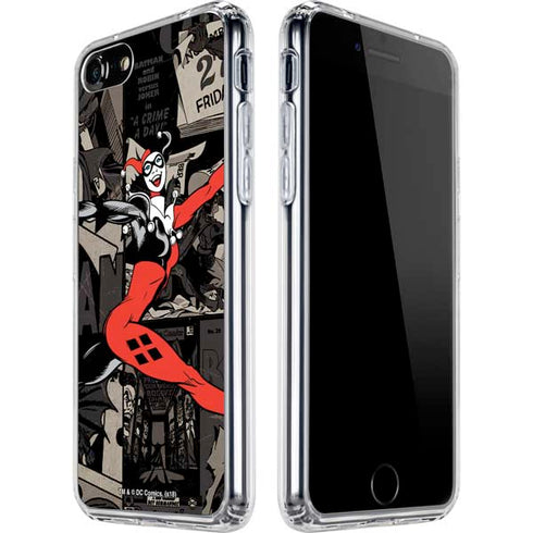 DC Comics Harley Quinn Vintage Action pose pattern iPhone SE (2nd & 3rd Gen) Clear Case