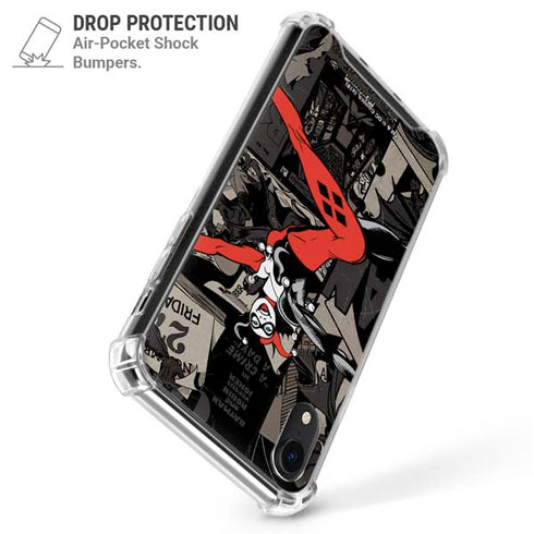 DC Comics Harley Quinn Vintage Action pose pattern iPhone XR Clear Case