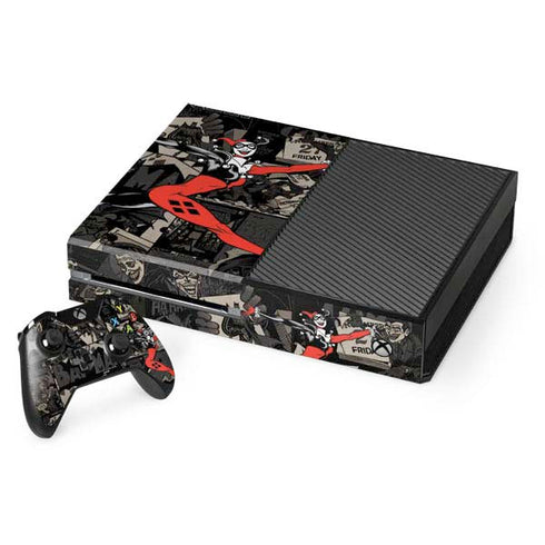 DC Comics Harley Quinn Vintage Action pose pattern Xbox One Console and Controller Bundle Skin