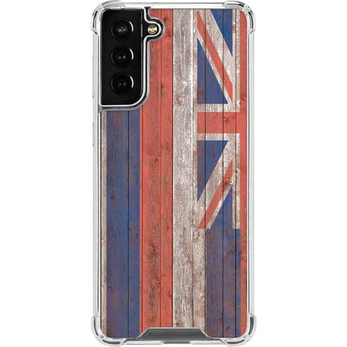 Hawaiian Flag Dark Wood Galaxy S21 FE Clear Case