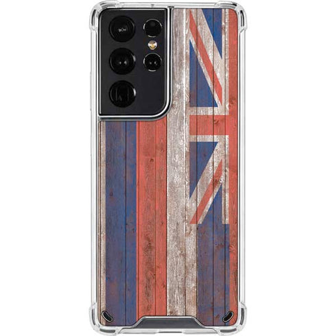 Hawaiian Flag Dark Wood Galaxy S21 Ultra 5G Clear Case