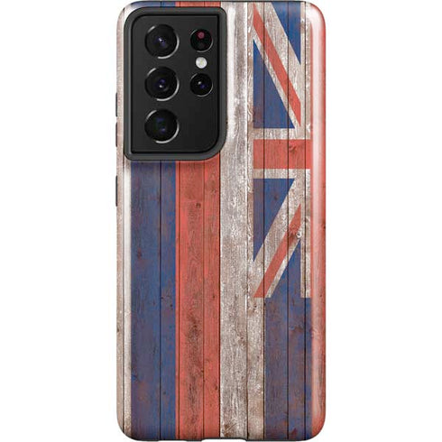 Hawaiian Flag Dark Wood Galaxy S21 Ultra 5G Pro Case