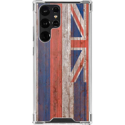 Hawaiian Flag Dark Wood Galaxy S22 Ultra Clear Case