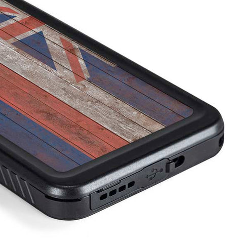 Hawaiian Flag Dark Wood Galaxy S23 Waterproof Case