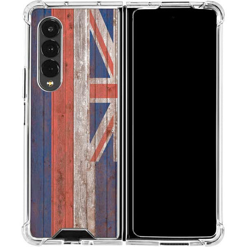 Hawaiian Flag Dark Wood Galaxy Z Fold4 5G Clear Case