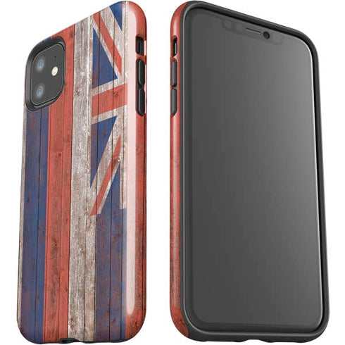 Hawaiian Flag Dark Wood iPhone 11 Impact Case