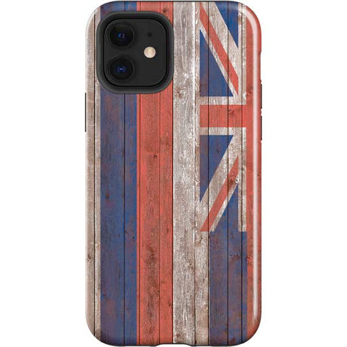 Hawaiian Flag Dark Wood iPhone 12 Impact Case