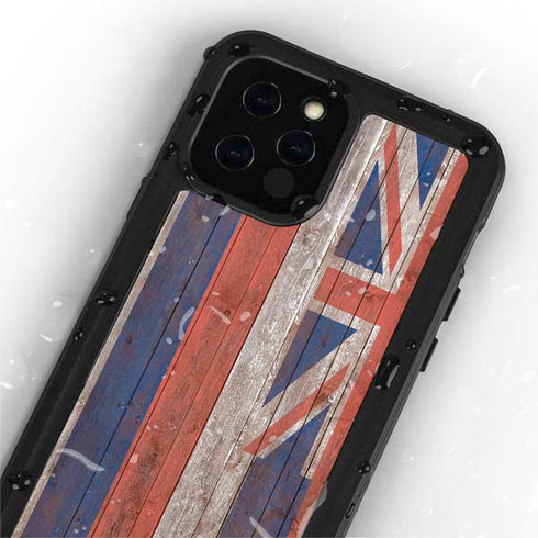 Hawaiian Flag Dark Wood iPhone 12 Pro Waterproof Case