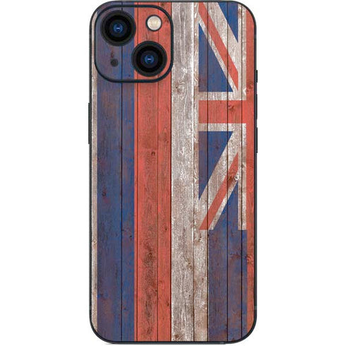 Hawaiian Flag Dark Wood iPhone 13 Mini Skin