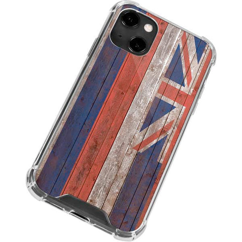 Hawaiian Flag Dark Wood iPhone 14 Clear Case