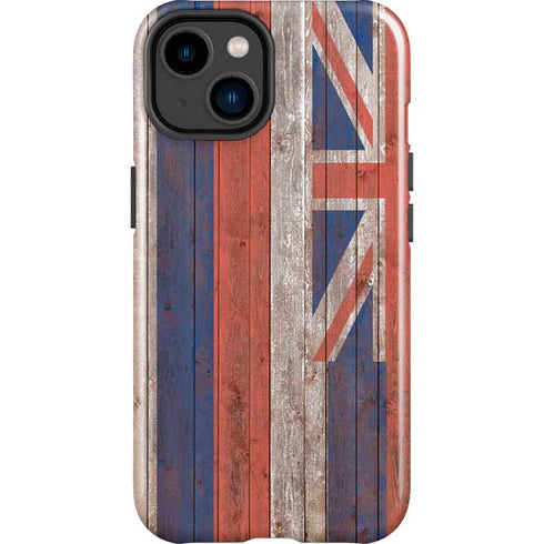 Hawaiian Flag Dark Wood iPhone 14 Plus Impact Case