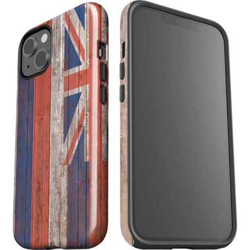 Hawaiian Flag Dark Wood iPhone 14 Plus Impact Case