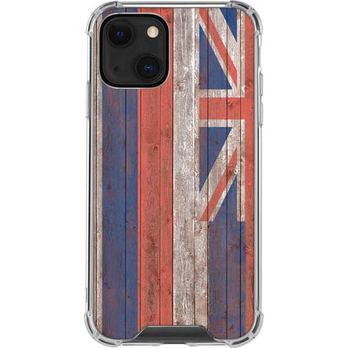 Hawaiian Flag Dark Wood iPhone 14 Plus Clear Case