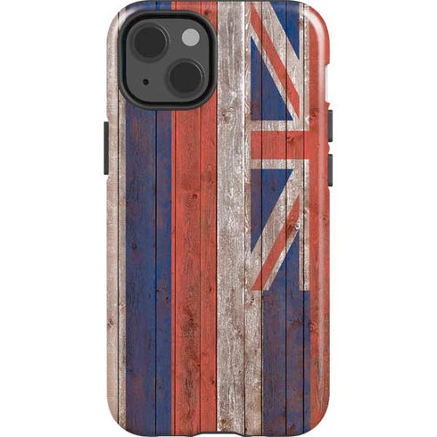 Hawaiian Flag Dark Wood iPhone 14 Impact Case