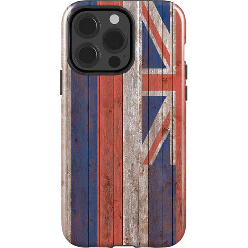 Hawaiian Flag Dark Wood iPhone 15 Pro Impact Case
