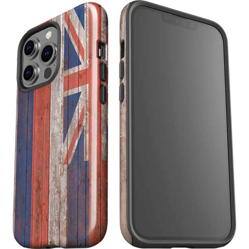 Hawaiian Flag Dark Wood iPhone 15 Pro Impact Case
