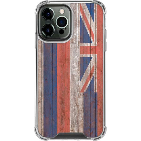 Hawaiian Flag Dark Wood iPhone 15 Pro Max Clear Case