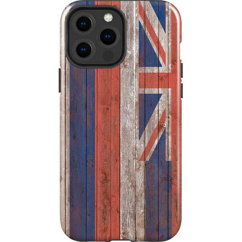 Hawaiian Flag Dark Wood iPhone 15 Pro Max Impact Case