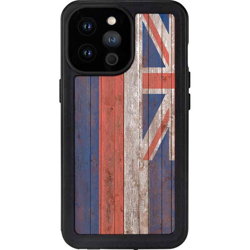 Hawaiian Flag Dark Wood iPhone 14 Pro Max Waterproof Case