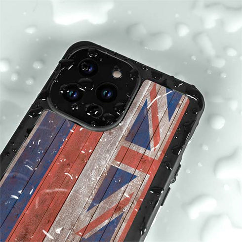 Hawaiian Flag Dark Wood iPhone 14 Pro Max Waterproof Case