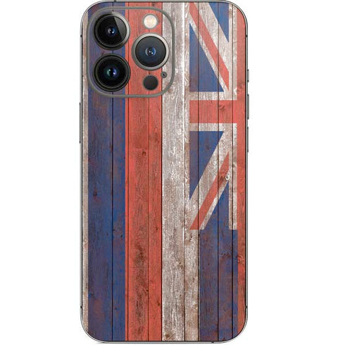 Hawaiian Flag Dark Wood iPhone 14 Pro Skin