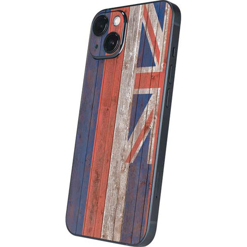 Hawaiian Flag Dark Wood iPhone 14 Skin