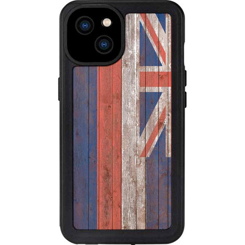 Hawaiian Flag Dark Wood iPhone 15 Plus Waterproof Case
