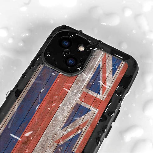 Hawaiian Flag Dark Wood iPhone 15 Plus Waterproof Case
