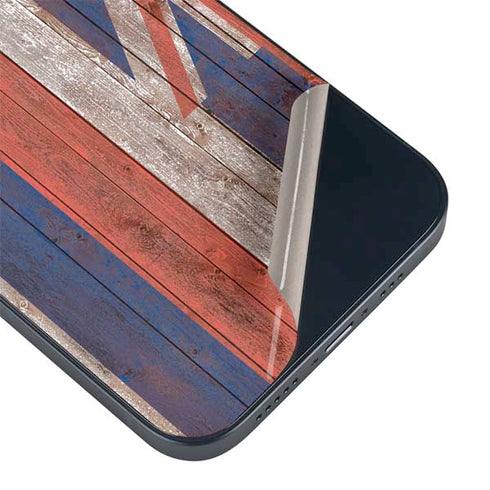 Hawaiian Flag Dark Wood iPhone 15 Skin