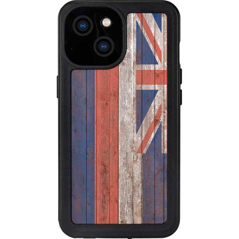 Hawaiian Flag Dark Wood iPhone 15 Waterproof Case