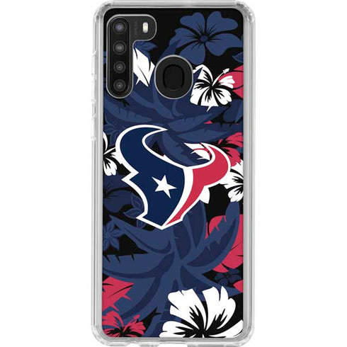 NFL Houston Texans Tropical Print Galaxy A21 Clear Case
