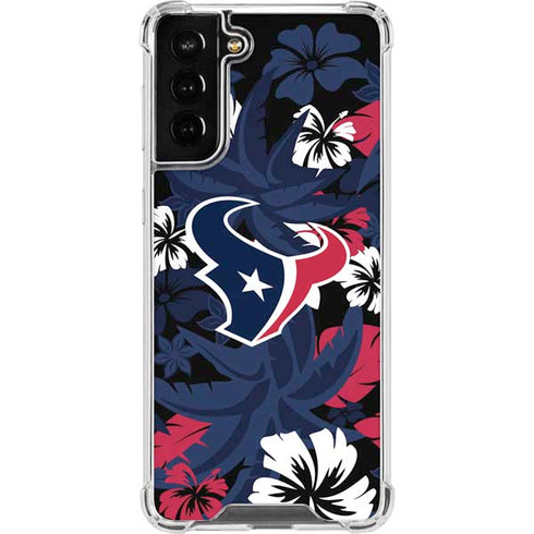 NFL Houston Texans Tropical Print Galaxy S21 FE Clear Case