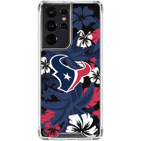 NFL Houston Texans Tropical Print Galaxy S21 Ultra 5G Clear Case