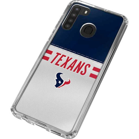 NFL Houston Texans White Striped Galaxy A21 Clear Case