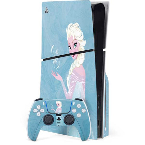 Disney Frozen Ice Blue Elsa Art PS5 Slim Disk Bundle Skin