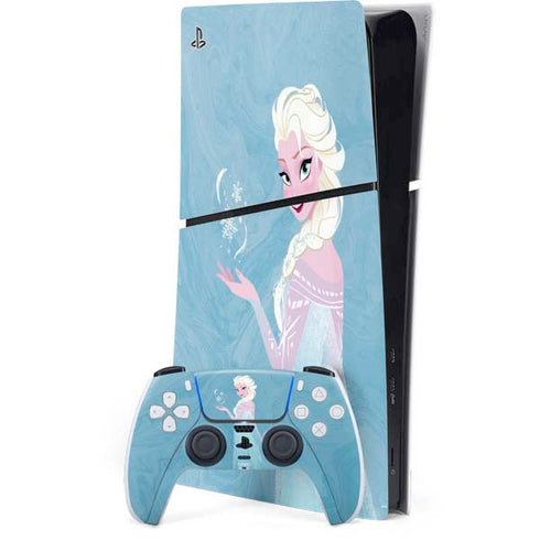 Disney Frozen Ice Blue Elsa Art PS5 Slim Digital Edition Bundle Skin