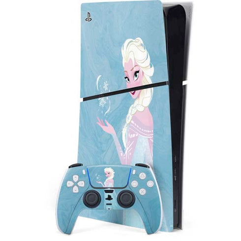 Disney Frozen Ice Blue Elsa Art PS5 Slim Digital Edition Console Skin