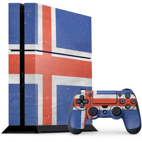 Iceland Flag Distressed PS4 Console and Controller Bundle Skin