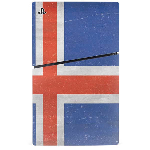Iceland Flag Distressed PS5 Slim Disk Console Skin