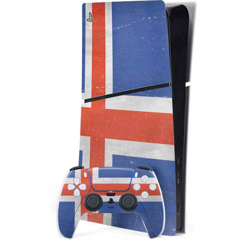 Iceland Flag Distressed PS5 Slim Digital Edition Bundle Skin
