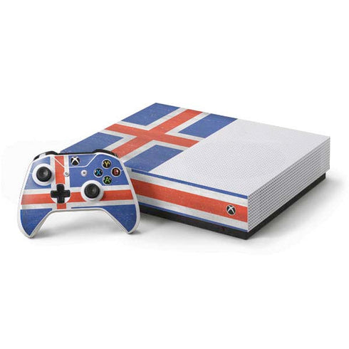 Iceland Flag Distressed Xbox One S All-Digital Edition Bundle Skin