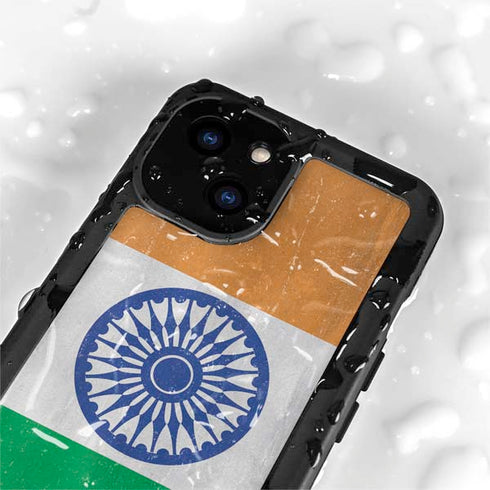 India Flag Distressed iPhone 15 Plus Waterproof Case