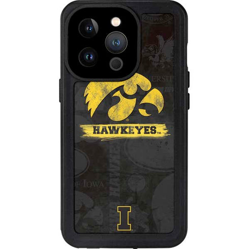 University of Iowa Hawkeyes Distressed Logo iPhone 14 Pro Waterproof Case