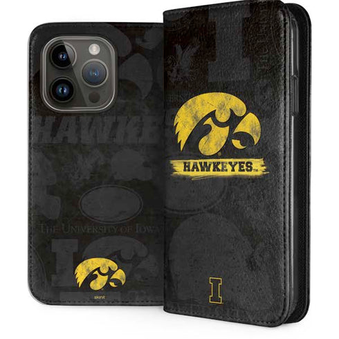 University of Iowa Hawkeyes Distressed Logo iPhone 15 Pro Folio Case
